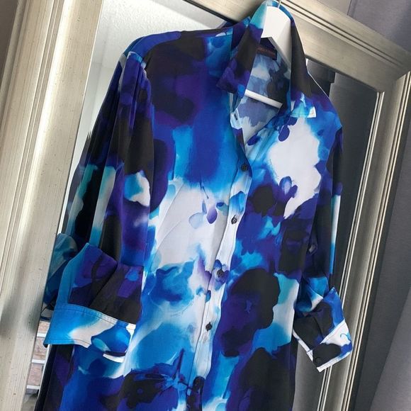 Trussardi Jeans Blue Abstract Oversized Shirt Size 42 EUR M USA - Picture 2 of 7